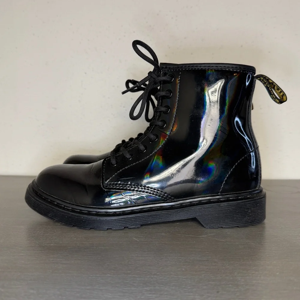 Dr. Martens 1460 J Patent Iridiscent Black Boots Junior Size 4 US Men 5 US Women